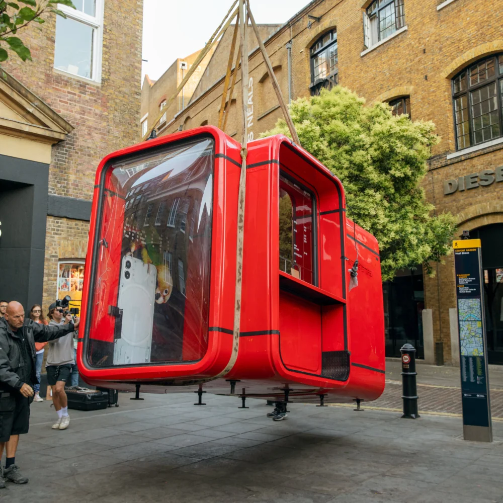 The Nothing Kiosk being placed in Covent Garden in July 2022 The Nothing Kiosk being placed in Covent Garden in July 2022